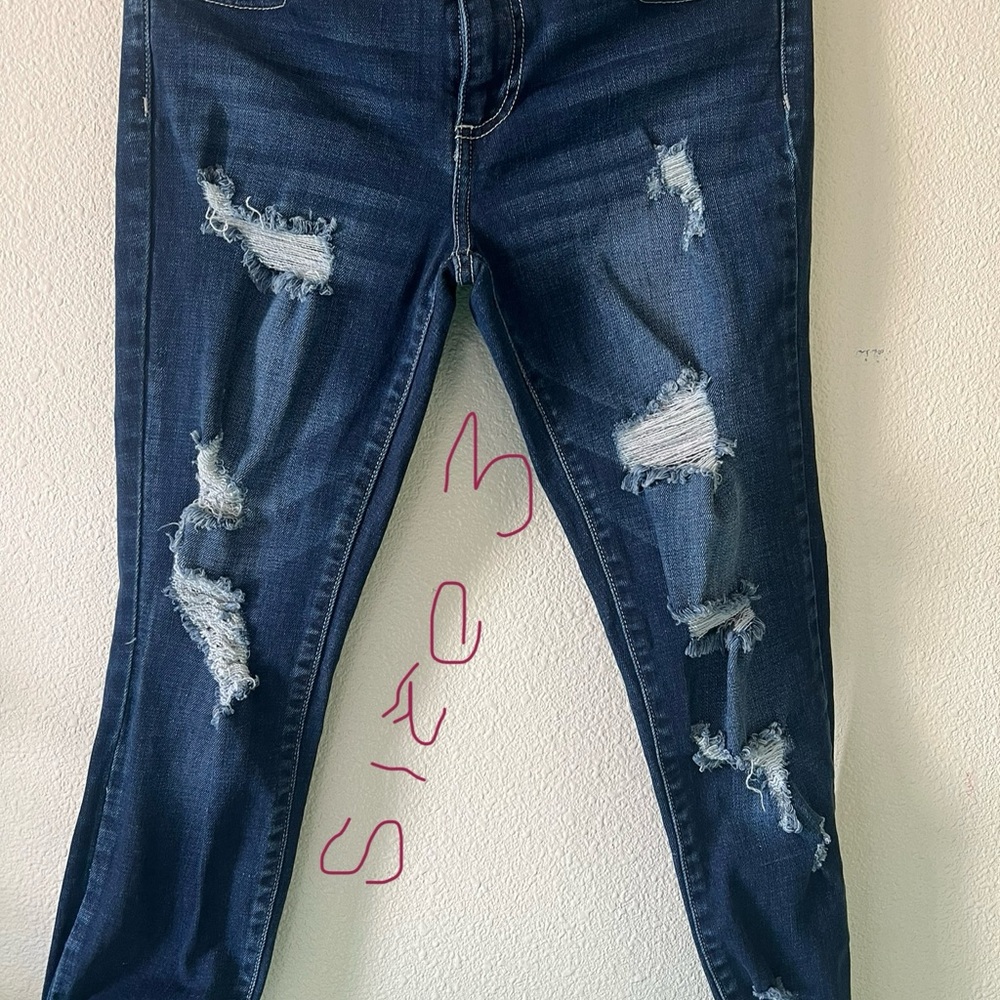 Fashion Nova Dark Blue Distressed Skinny Jeans